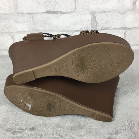 Forever Brown Boho Wedge Sandal Size 10 - Picture 6 of 7